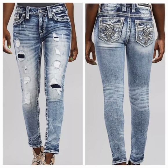Rock Revival Denim - Rock Revival Peacoat Mid Rise Distressed Ankle Skinny Denim Blue Jeans Sz 26
